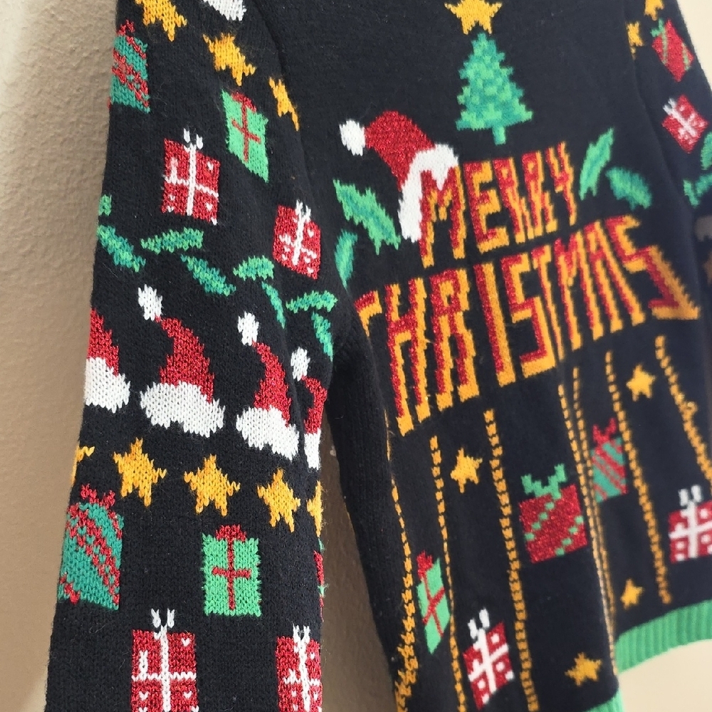 33 Degrees Ugly Christmas Sweater Unisex Small Black Green Holiday Knit Pullover - Picture 5 of 6